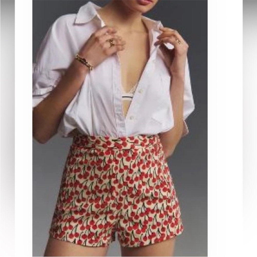 Corey Lynn Calter Red Cherry Print High Waist Shorts